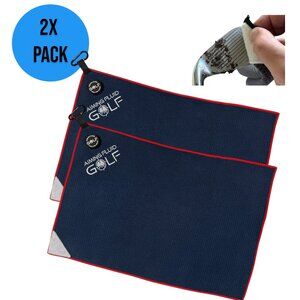 2x Light Duty Magnetic Golf Towel with Scrub Pad and Exclusive Wash Pocket-Blue